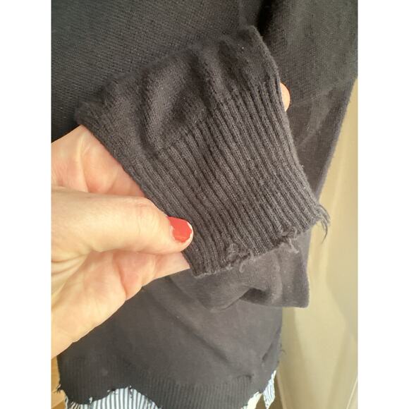 J. Society Black Layer Sweater Size XS Stripe Collared V-Neck Fray Hem - Picture 5 of 9